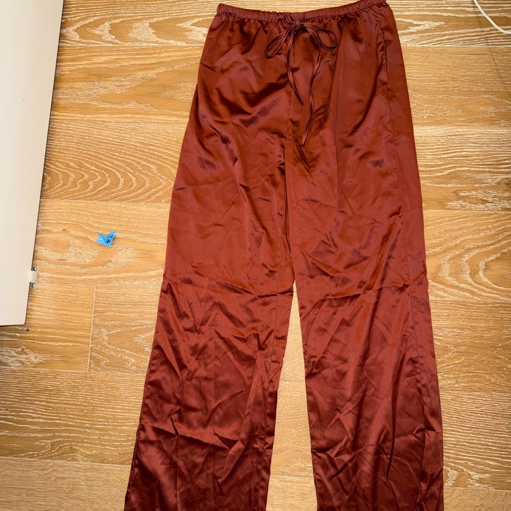 REVOLVE Satin Wide-Leg Pants in Rust